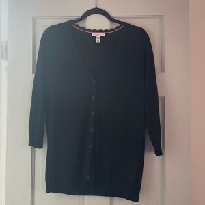 Isaac Mizrahi Black V-Neck Button-Front Cardigan with Pink Trim